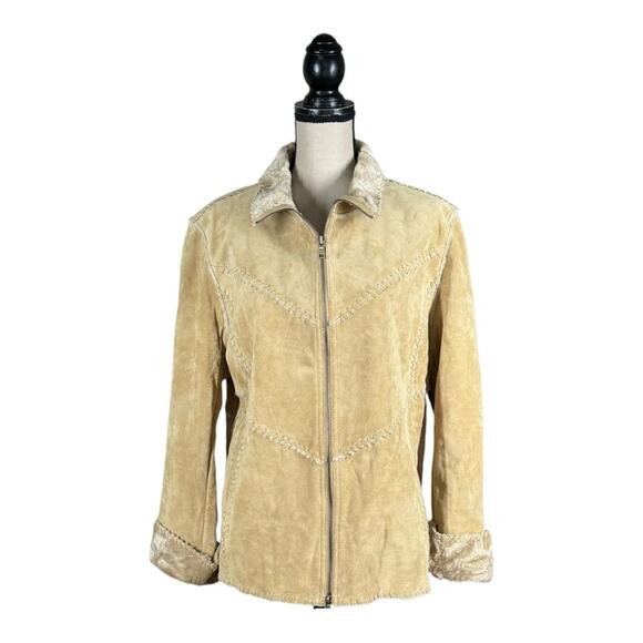 Vintage Massini Suede Leather Jacket With Faux Fur Lining And Trim - Picture 1 of 4